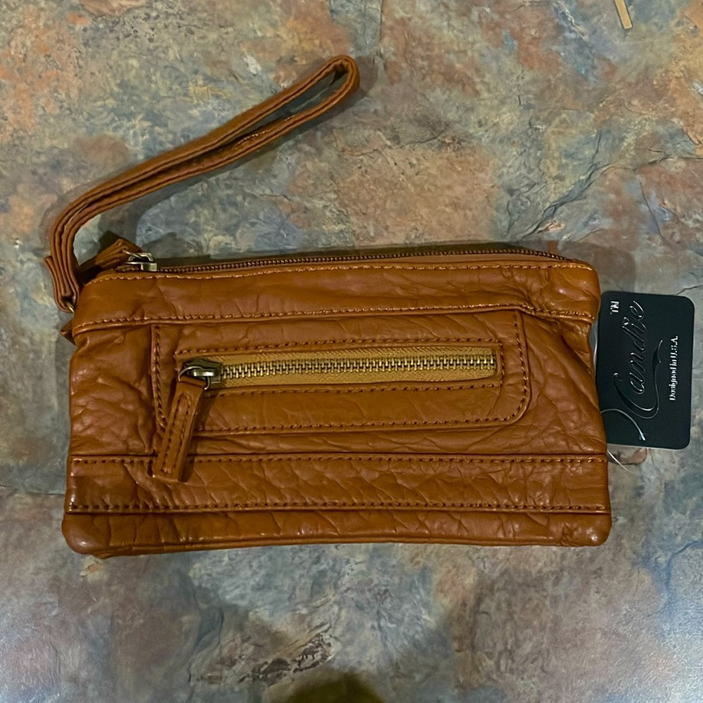 Chestnut Brown Vegan Leather Wristlet/Crossbody